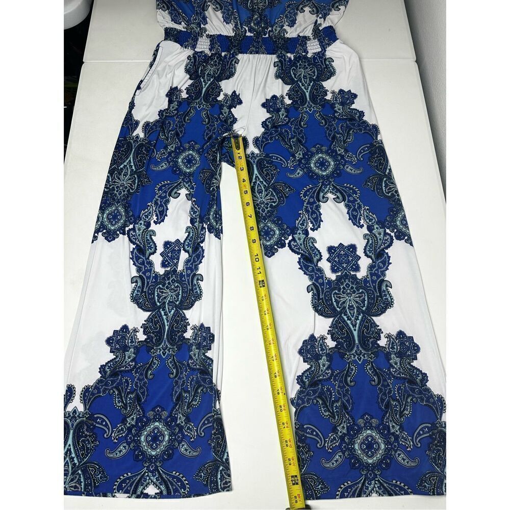 INC Womens Jumpsuit Black Blue Large L Striped Wide Leg Pockets See Description - Picture 9 of 16